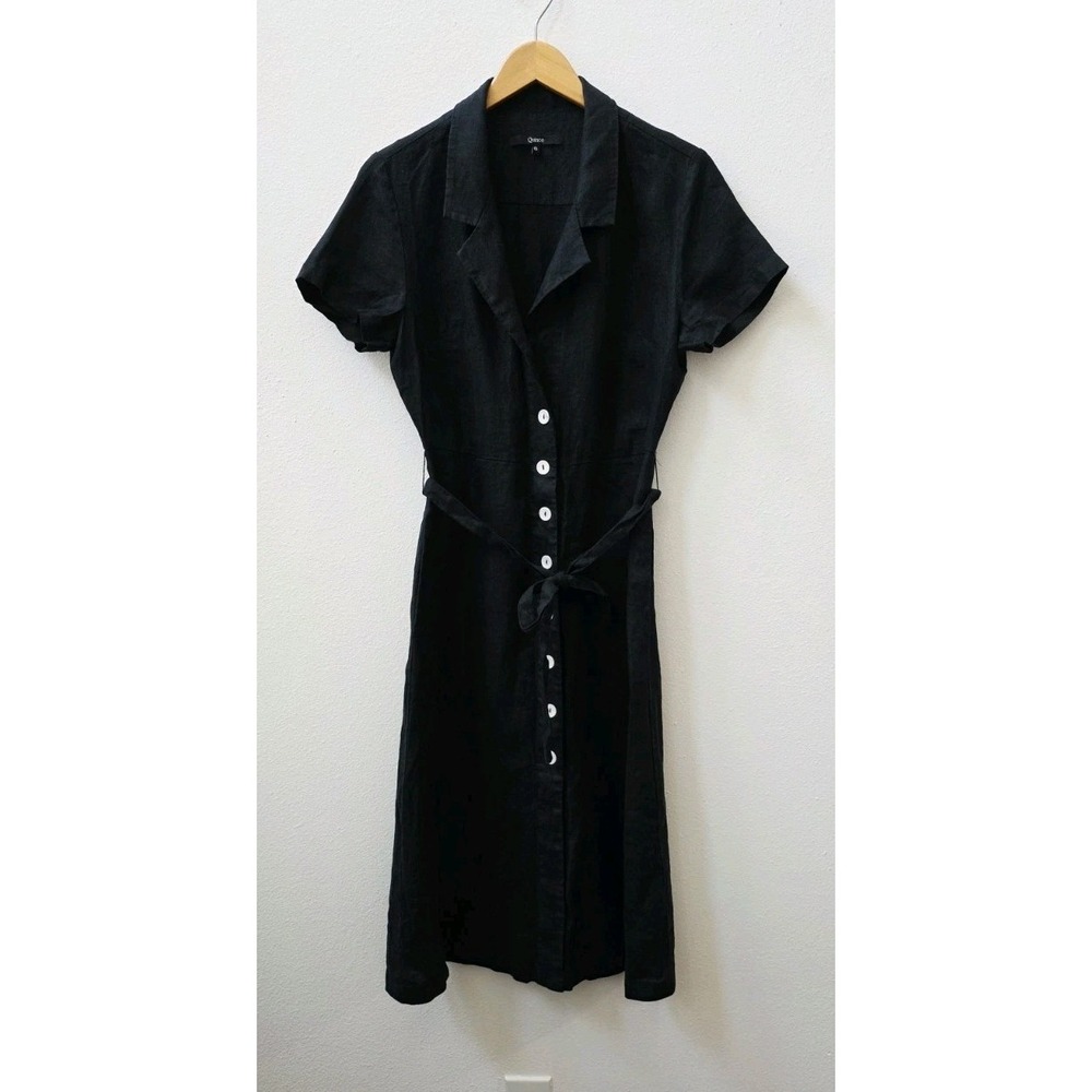 Quince Linen Button Front Midi Dress Short Sleeve Women's Size Small Tie Waist